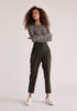 Paisie Cropped Button Detail Trousers in Army Green